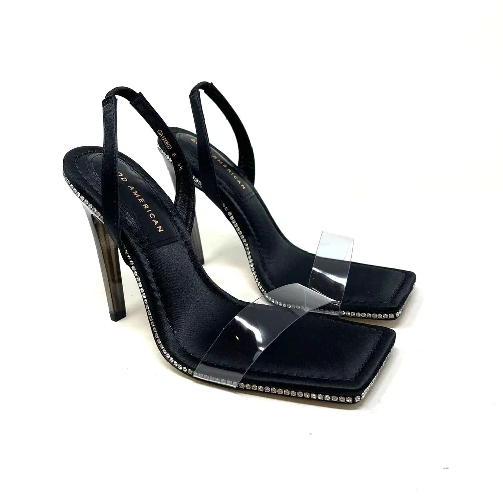 Good American Open Square Toe‎ Heels Black Size 8.5 GA120KD-E